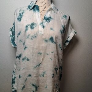 Rachel Zoe Teal and White Casual Button Down Shirt